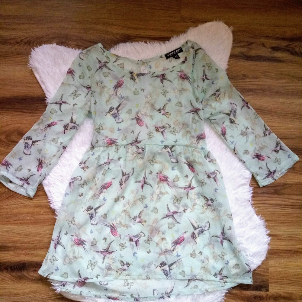 About A Girl Hummingbird Sheer Blouse